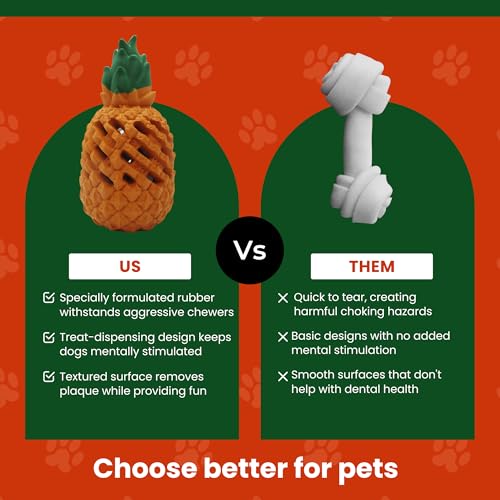 Pineapple Dog Toys for Large Dogs and Aggressive Chewers - Indestructible Chew Toy for Puppy Training - Small Medium Dogs - Tough Dog Toy Teething Relief