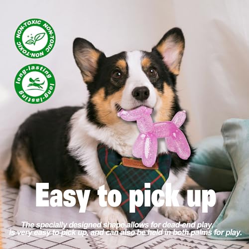 Dog Chew Toys Set – Large & Small Balloon Dog Shape, Durable Plastic Chew Toys for Small, Medium & Large Dogs, Interactive Toys for Boredom Relief & Dental Health (Pink, 2-Pack)
