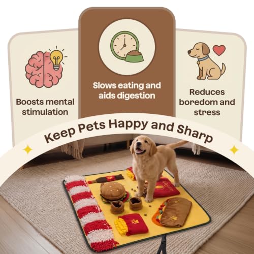 Interactive Dog Snuffle Mat for Slow Feed & Digestion Support - Large 31×24 in, Multicolor Mat with Washable Fleece, Non-Slip Backing - Mental Stimulation & Puzzle Toys for Dogs of All Breeds - color: Fast Food Design