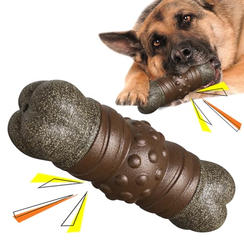 Indestructible Squeaky Dog Chew Toys for Aggressive Chewers, Food Grade Material, Tough Durable Dog Toys for Medium Large Breed (Brown) - color: Brown