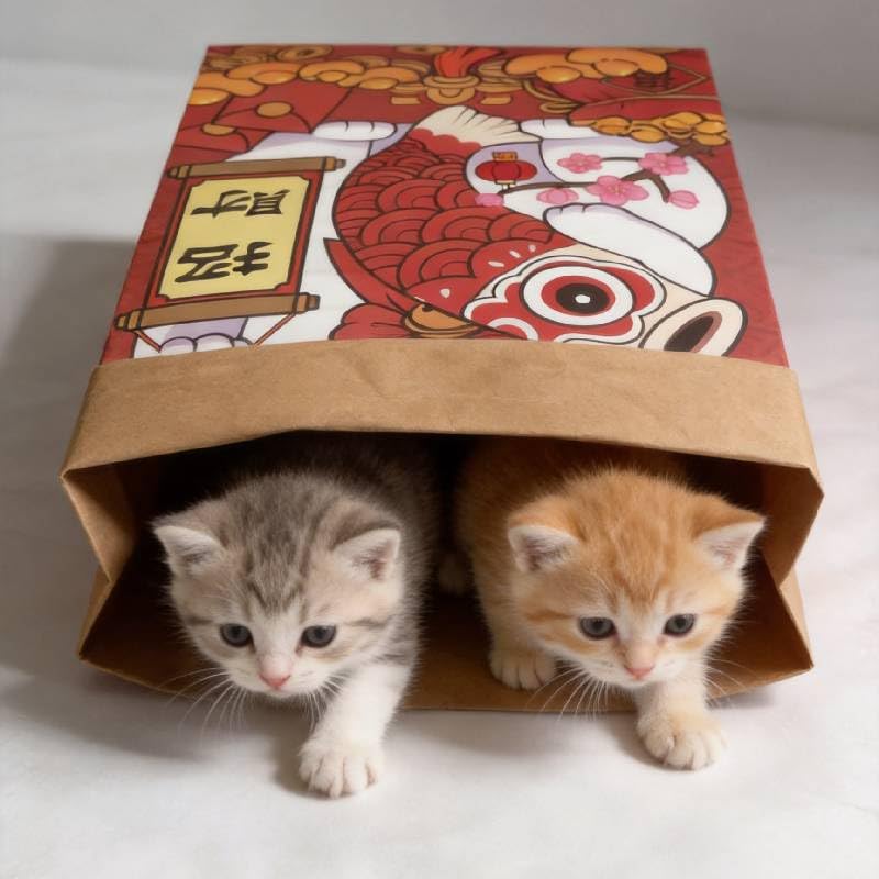 Cat Kraft Paper Tunnel Bag Toy Hide & Seek,Lucky Cat Bag - color: Lucky Cat bag