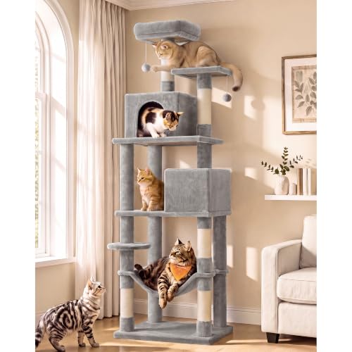 Feandrea Cat Tree, 73.2-Inch Cat Tower, Multi-Level Condo, Light Gray - color: Light Gray, size: 73.2 Inches