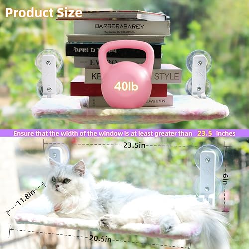 Foldable Cat Window Perch, Sturdy Cat Hammock with Strong Suction Cups for Large Cats, Cordless, Gradient Color Shiny Fabric, Cute Pet Seat Bed for Cats Indoor with Movable Toy Hooks (Large) - size: L (23.5'L x11.2'W x7.8'H)