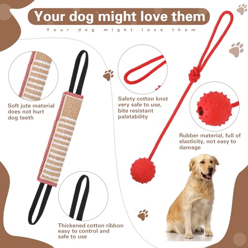 Leyndo 4 Pcs Dog Training Sleeve Set with Tug Pillow Stick Ball, Red - color: Red