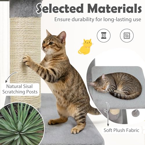 Tangkula 58 Inch Cat Tree Tower, Multi-Level Cat Tower with Sisal Scratching Posts, Padded Top Perch, Condo & Hammock, 3 Hanging Balls, Jumping Platforms for Indoor Cats (Light Gray) - color: Light Gray