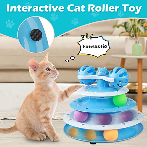 UPSKY Cat Toy Roller 4-Level Turntable with Colorful Balls and Bell Ball - color: C-Gradient Blue