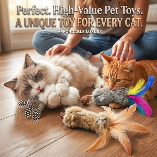 6PCS Cat Rabbit Feather Silvervine Crinkle Kicker for Cats Indoor - size: Large