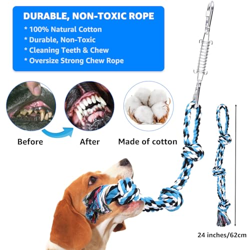 LOOBANI Spring Pole Toy for Pitbull: Bungee Tug War Toys，Blue - color: Blue+White