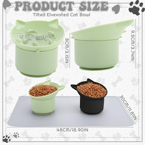 2 Pack Elevated Slow Feeder Cat Bowls Anti Vomit Tilted Raised Cat Bowls - color: Black, Green