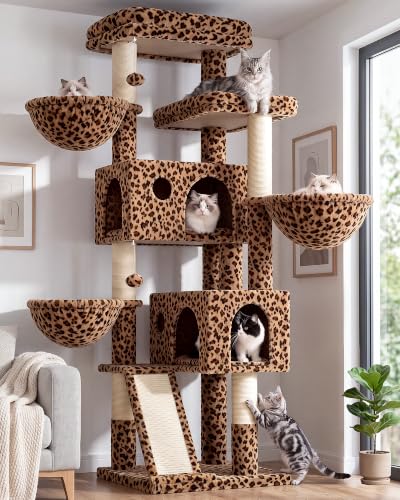 Globlazer Large Cat Tree 72in Tall Cat Climbing Tower, F72G, Leopard Print - color: Leopard Print