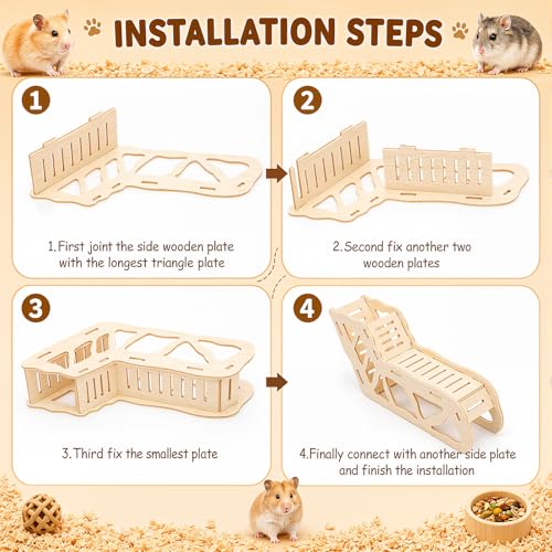 Novabright 5 Pcs Hamster Wooden Cage Accessories Hideout Wheels Platform - style: Basic Play Set