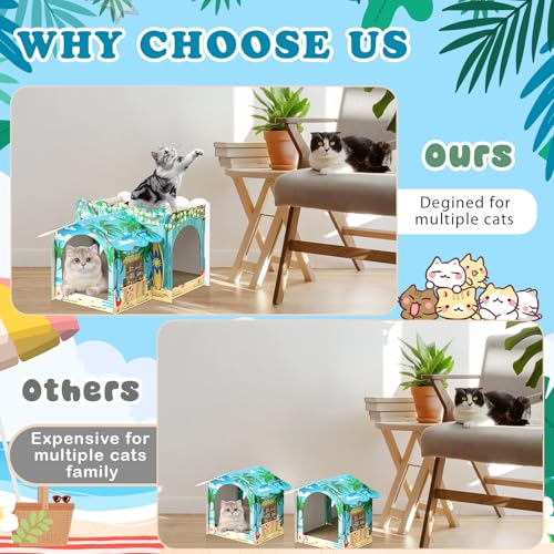 2 Story Cardboard Cat House with Scratcher Pad, 17x12x10, Hawaii - style: Hawaii