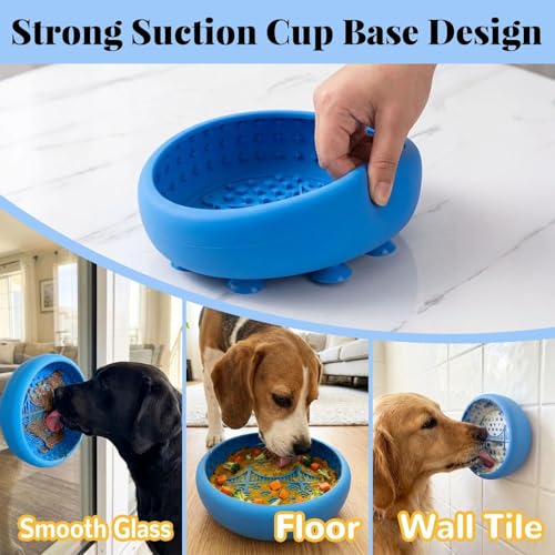 Silicone Dog Lick Bowl with Suction Cups, Slow Feeder, Blue - color: Blue