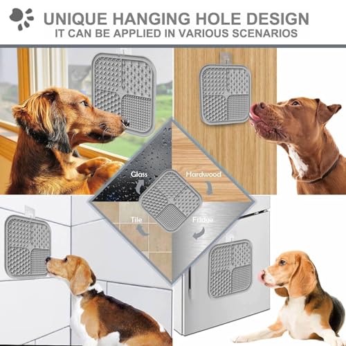 2 PCS Licking Mat for Dogs & Cats with Suction Cups, Dog Slow Feeder Lick Pat for Anxiety Relief, Dog Toys Feeding Mat for Butter Yogurt Peanut, Pets Bathing Grooming Training Mat (7.9''*7.9'') - color: Grey&Beige Square