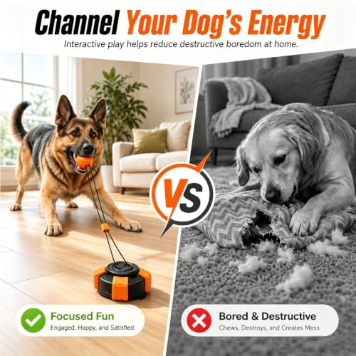 Interactive Dog Tug of War Toy for Aggressive Chewers, Suction Cup Chew Toy for Medium & Large Dogs to Keep Them Busy, Heavy Duty Dog Boredom Toy with Steel Wire Rope, Orange