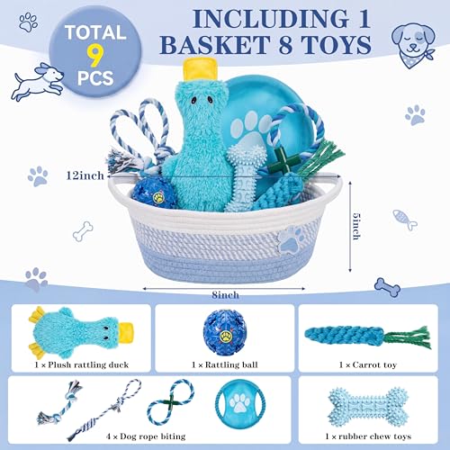 Zopeal Dog Toy Gift Basket Set for Puppy Birthday, Blue - color: Blue