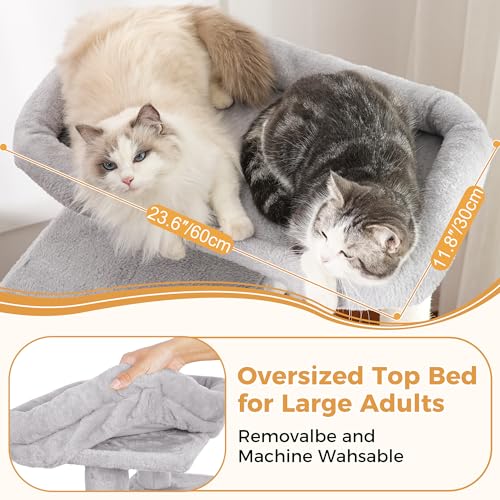 53”Cat Tree with Hammock & Extra Large Bed 23x12” for Large Cats - color: Gray, size: XLarge-53"