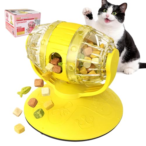 Cat Treat Feeder, Cat Treat Dispenser Toy for Dry Food, Rotating Barrel Interactive Cat Toys for Indoor Cats &Puppies, Kitten Enrichment Funny Toy(Yellow) - color: Yellow