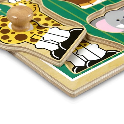 Melissa & Doug Jungle Friends Safari Animals Jumbo Knob Puzzle, Wooden Peg Puzzle for Toddlers, Educational Toy for Shape Recognition and Fine Motor Skills, Ages 1+ - size: Small (1 Puzzle), style: Safari Animals