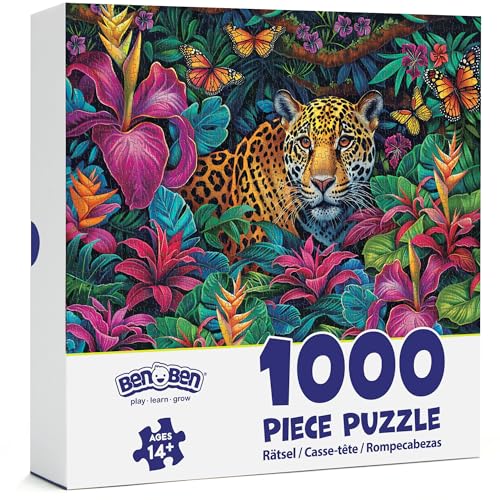 BenBen Puzzles for Adults 1000 Pieces, Jungle Leopard, Patterned Back - color: Jungle Leopard