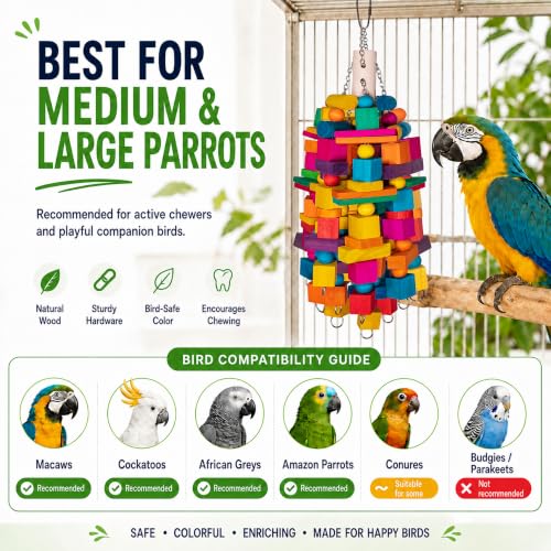 20" Large Bird Toys Natural Wooden Foraging Toys for Medium& Large Birds