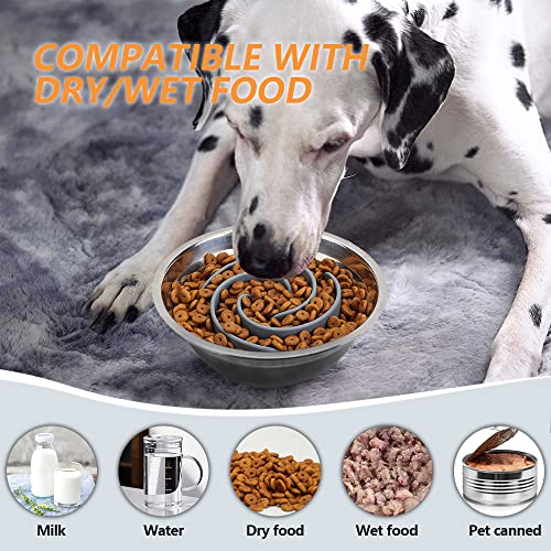 Slow Feeder Dog Bowls Insert, Animire Soft Silicone Slow Eating Dog Food Bowl for Small, Medium and Large Dogs, Compatible with Regular and Elevated Bowls - color: Grey, size: L