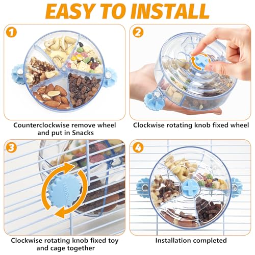 VCEPJH Rat Foraging Toy Interactive Slow Feeder with Transparent Rotating Treat Dispenser Wheel for Enrichment Activities Pet Rat Cage Accessories Ideal for Syrian Hamster Gerbil Mice (Blue) - color: Blue