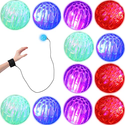 Jerify 24 Pieces Light up Bouncy Balls Wrist Balls on String Flashing Toys