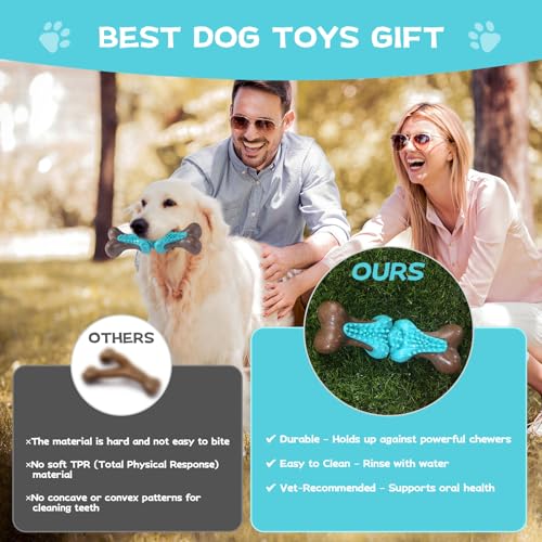 Durable Dog Chew Toys for Large Dogs - Tough Bone-Shaped Dental Chew with TPR Rubber & Wood Fiber, Teething & Aggressive Chewer Toys for Medium/Large Breed, Long-Lasting Teeth Cleaning 2 Pack set - color: Blue-2 Pack Set