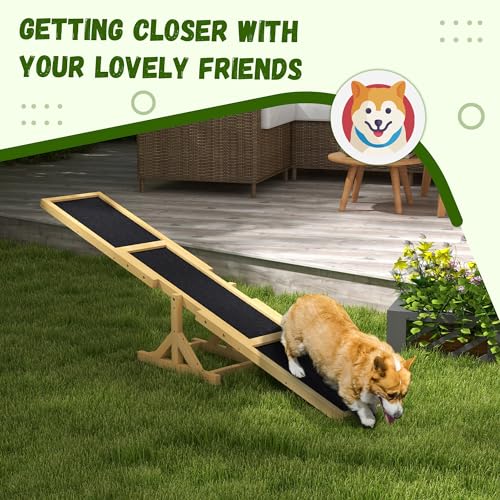Havemies 71 Inch Wooden Dog Agility Seesaw with Anti-Slip Surface,Outdoor Training Teeter - color: Yellow