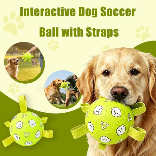 Dog Soccer Ball with Straps, 6 Inch Jolly Ball for Medium Dogs - color: Yellow, size: Medium-6 Inch
