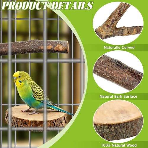 8-Piece Natural Wood Bird Perches for Budgie and Parakeet Cages - size: Core Perch & Platform - 8PCS