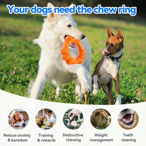 Indestructible Dog Chew Ring Toys for Aggressive Chewers, Super Chewer Toy for Medium Large Dogs, Puppy Teething Rings, Interactive Ring for Boredom,Heavy Duty Dog Teething Toys - color: Orange