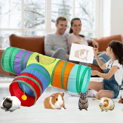 5.9" Guinea Pig Tunnels & Tubes Collapsible 3 Way Activity Tunnel Toys Hideout Hideaway for Guinea Pig Chinchilla Ferret Hamster Rat Hedgehog(Small Animal)