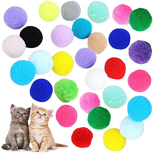VOVIGGOL 30Pcs 1.3 Inch Cat Toy Balls Soft Kitten Pompom Toys Indoor Cats Interactive Playing Quiet Ball Cats Favorite Toy, Cat Pom Pom Balls for Craft DIY Creative Crafts Decorations (Assorted Color) - color: 30 Mini Cat Pompom Balls