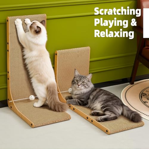 26.8 Inch Cat Scratching Post, Premium High Density Cardboard Cat Scratcher, Reinforced Durable Scratching Pad with Catnip Toy Ball for Indoor Cats - size: 26.8 Inch 1-Pack