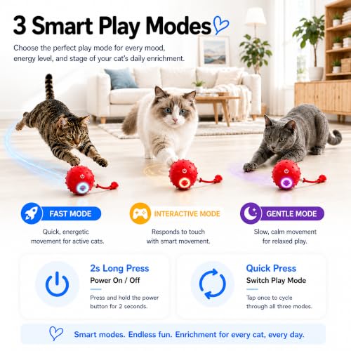AWISH Cat Enrichment Toy, Interactive Rolling Ball for Indoor Cats - color: RED