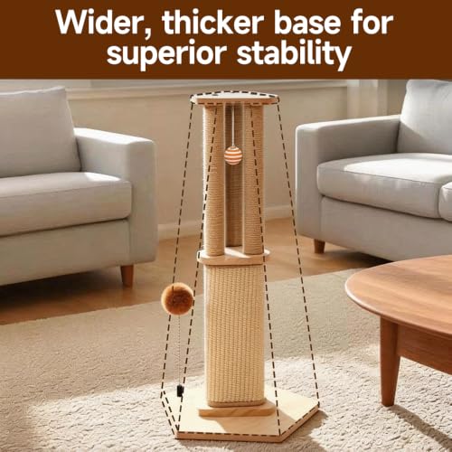 Cat Scratching Post for Indoor Cats,Kitten sisal Scratch Post for Cute Small Medium Adults cat,Rope Scratcher with Ball (27" H)