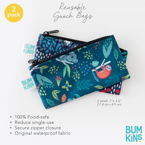Bumkins Reusable Snack Bags, for Kids School Lunch and for Adults Portion, Washable Fabric, Waterproof Cloth Zip Bag, Supplies Travel Pouch, Food-Safe, 2-pk Jungle and Animal - color: E2 Jungle-Sm