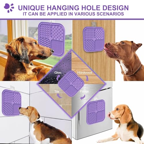 Azyh 2 PCS Licking Mat for Dogs & Cats with Suction Cups, Dog Slow Feeder Lick Pat for Anxiety Relief, Dog Toys Feeding Mat for Butter Yogurt Peanut, Pets Bathing Grooming Training Mat (7.9''*7.9'') - color: Cyan&Purple Square