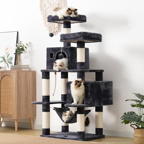 Hey-brother Cat Tree Tower with Sisal Scratching Posts, Big Condo, MPJ020G - color: Smoky Gray