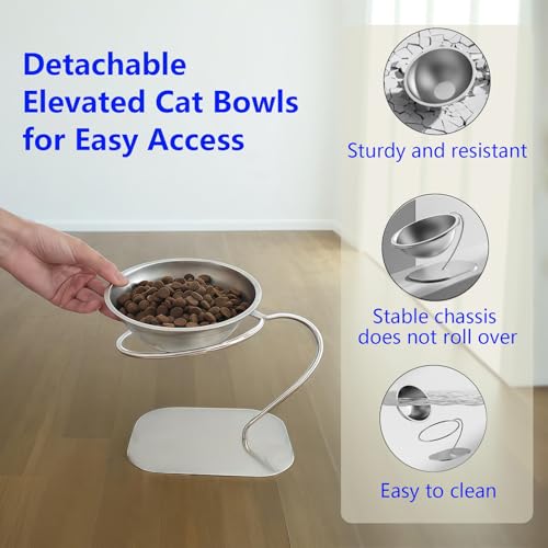 Elevated Cat Food Bowl 15° Tilt Stainless Steel,1PC - size: A-1PC