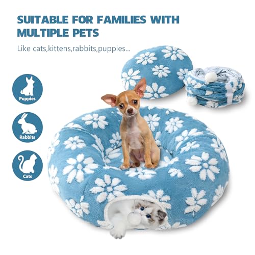 Cute Round Cat Tunnel for Indoor Cats, Blue - color: Blue Flower, size: Round