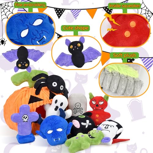 LECHONG Halloween Dog Toys Set, 11 Pack Squeaky Dog Toys for Aggressive Chewers, Pumpkin Assorted Puppy Toys to Keep Them Busy, Toys Gift for Large Medium Small Dogs - size: 11 pack- Halloween