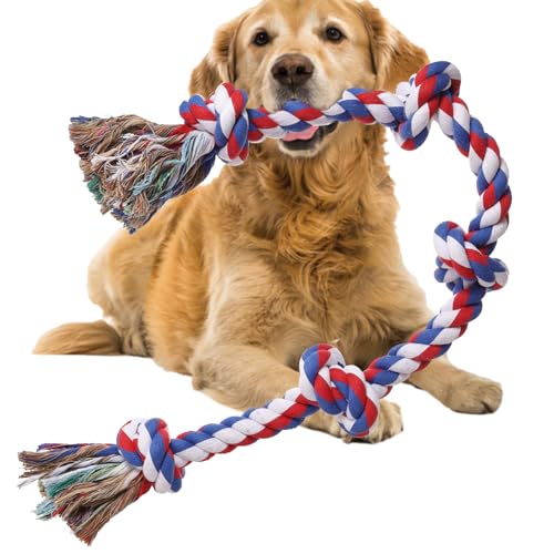 XIGOU Dog Rope Toys for Large Dogs Aggressive Chewers, Dog Chew Toys for Large Breed Indestructible, Heavy Duty Tough 3 Feet 5 Knots Dog Toy, Sturdy Rope toy for Dogs Tug of War Dog Toy Teeth Cleaning - color: Red