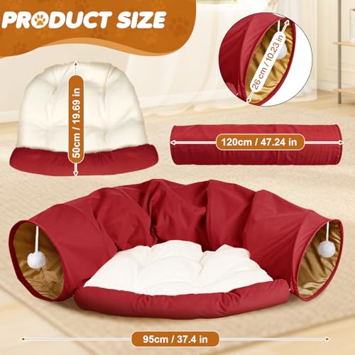 Spardar 2-in-1 Bunny Tunnel Bed, with Removable Mat Hideout, Red - color: Red