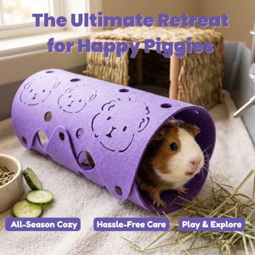 Guinea Pig Tunnel, Washable Felt Hideout, Cavyhead Design，Purple - color: Purple