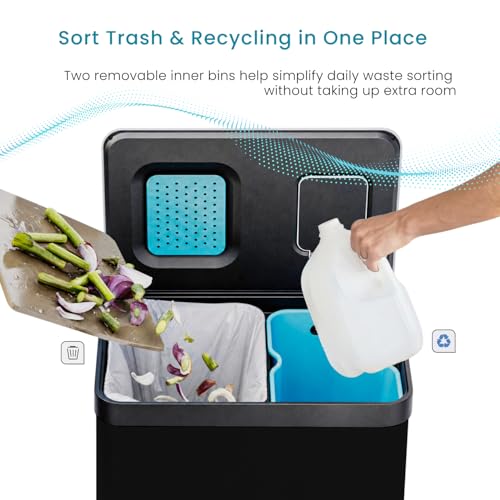 Home Zone Living 19 Gallon Kitchen Trash Can with Dual Compartments - color: Black, size: 19 Gallon