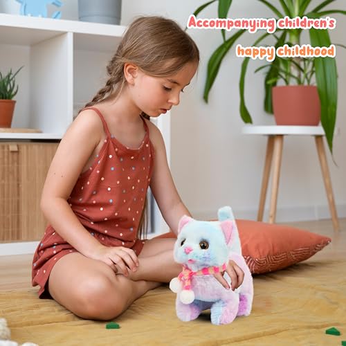 Easfan Rainbow Walking Kitty Cat Interactive Plush Toy Gift for Kids 7.5" - style: Rainbow Cat