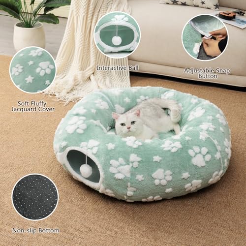 Cute Round Cat Tunnel for Indoor Cats, Green - color: Green Paw, size: Round